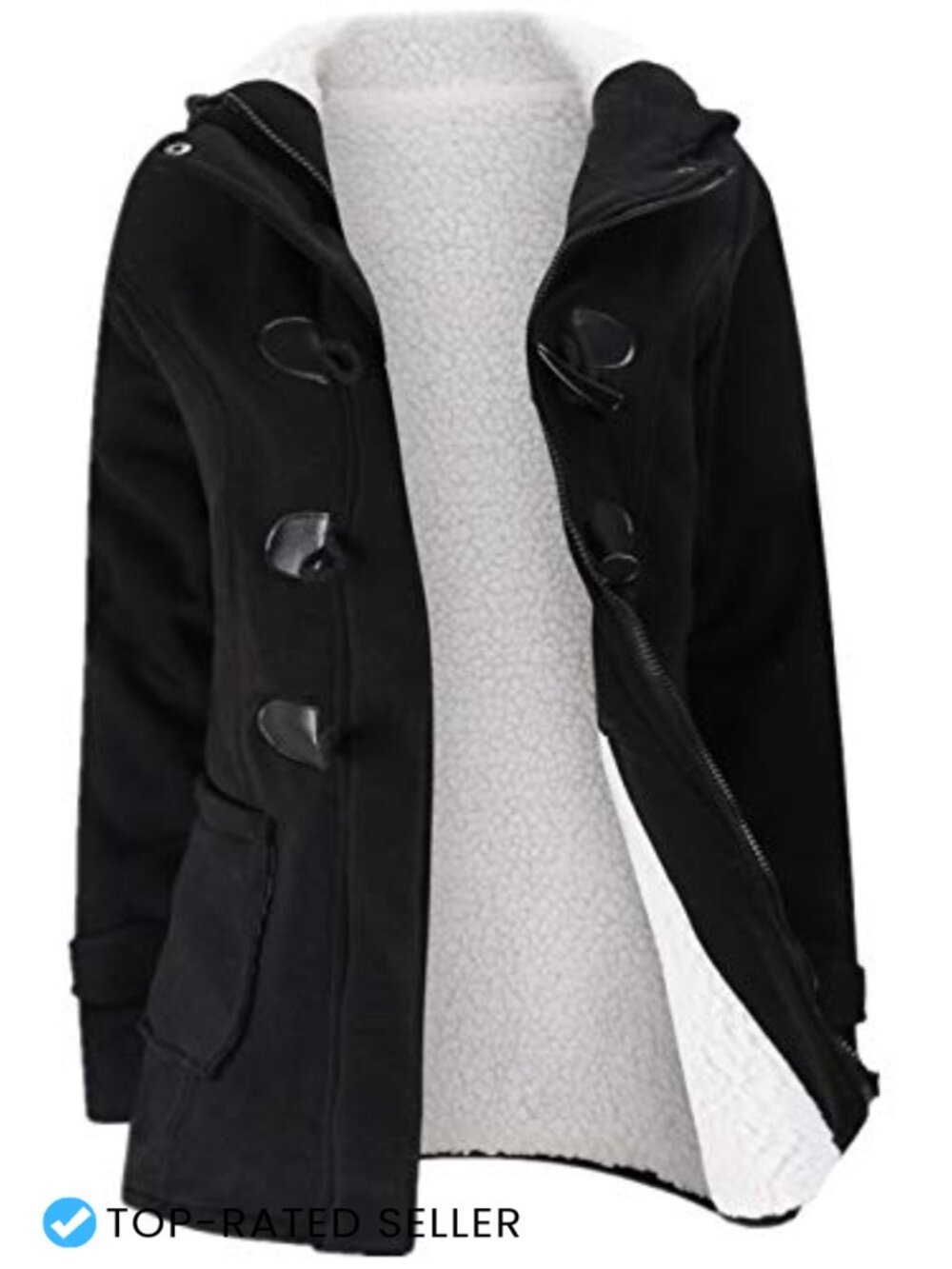 Horn Button Fleece Thicken Winter Coat Hooded Warm Jacket